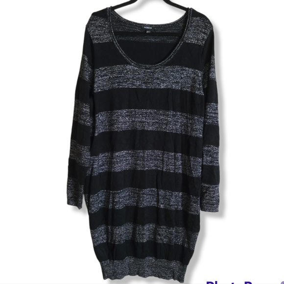 torrid Dresses & Skirts - Torrid Rebel Wilson black grey silver striped long sleeve sweater dress …